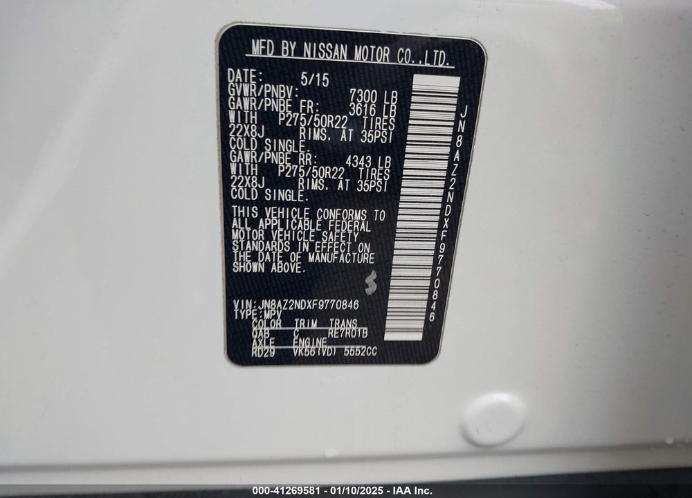 2015 INFINITI QX80 VIN: JN8AZ2NDXF9770846