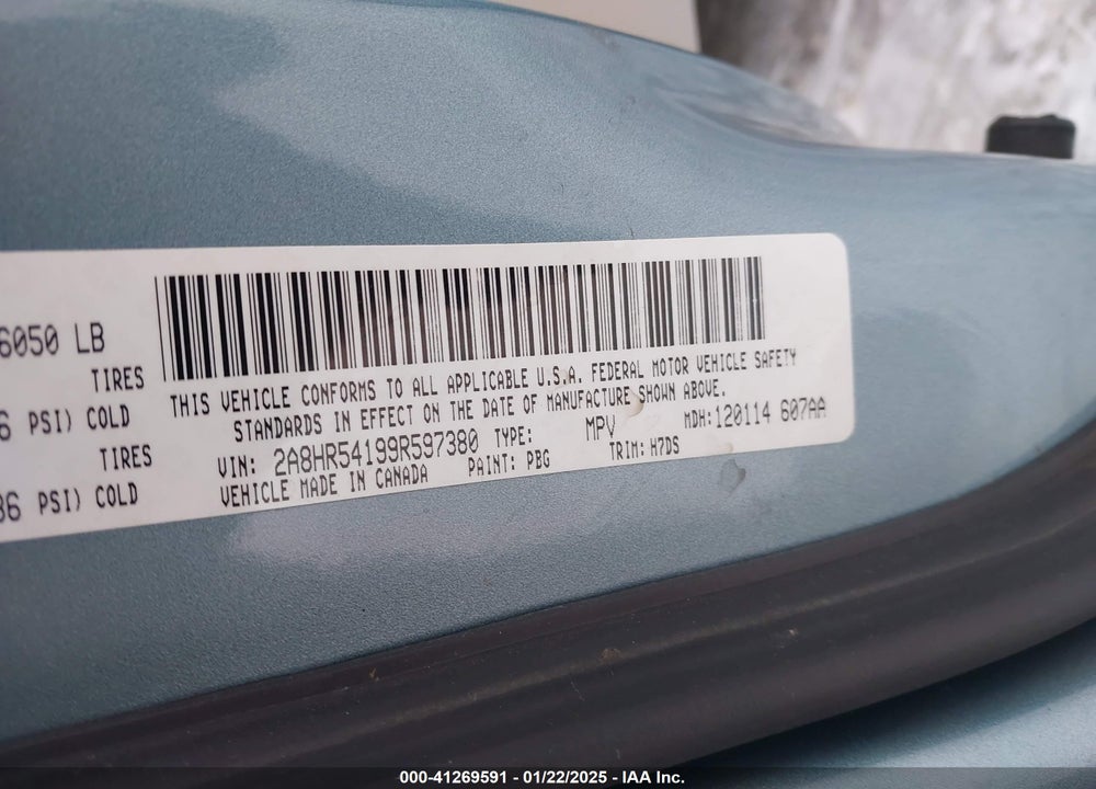 2009 CHRYSLER TOWN & COUNTRY TOURING VIN: 2A8HR54199R597380