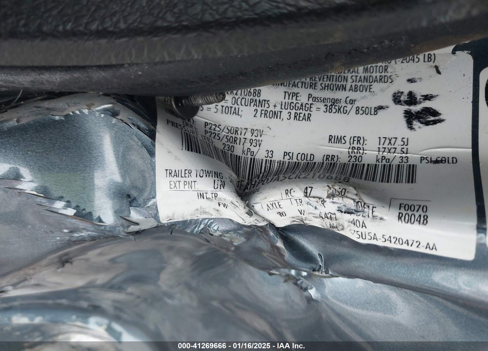2012 FORD FUSION VIN: 3FAHP0JA5CR210688