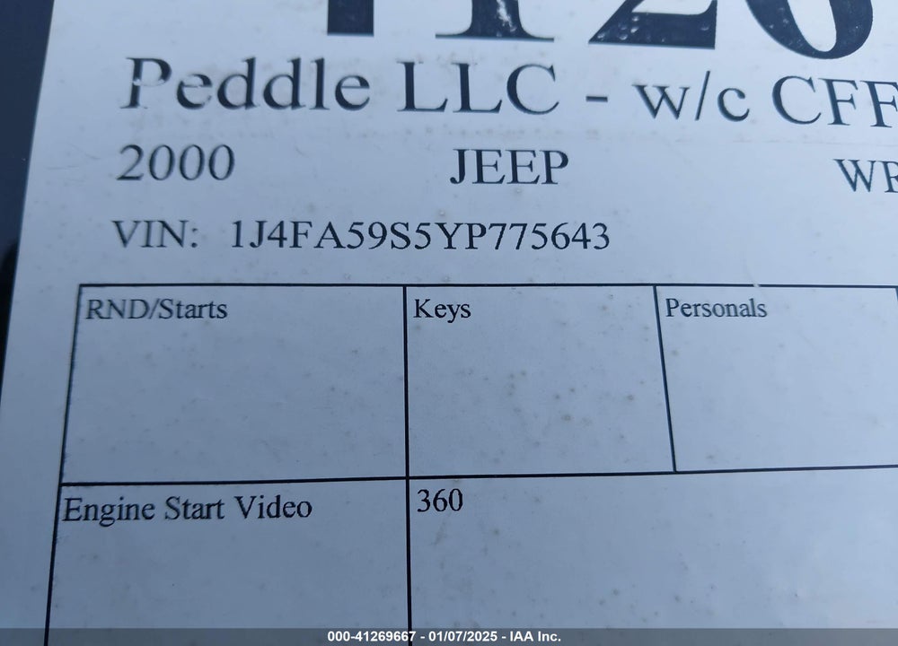 2000 JEEP WRANGLER SAHARA VIN: 1J4FA59S5YP775643