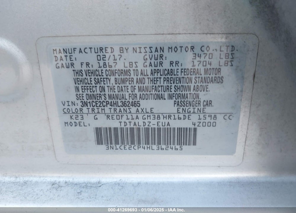 2017 NISSAN VERSA NOTE SV VIN: 3N1CE2CP4HL362465