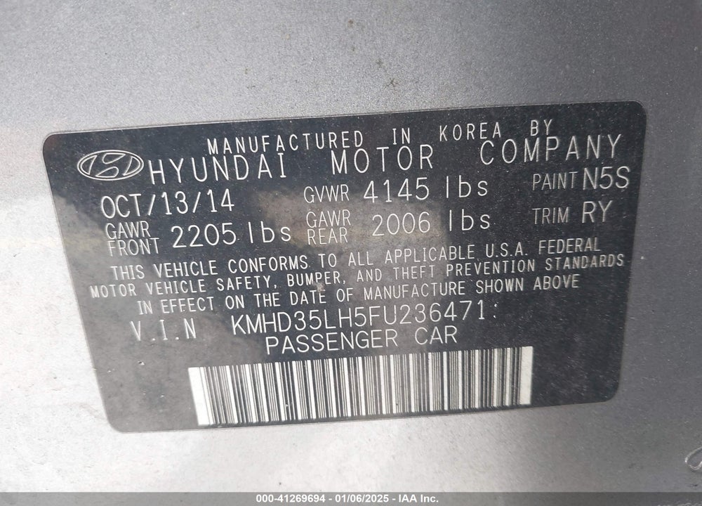 2015 HYUNDAI ELANTRA GT VIN: KMHD35LH5FU236471