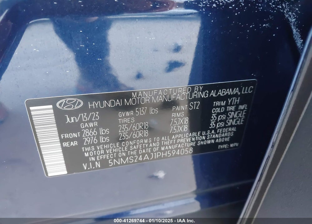 2023 HYUNDAI SANTA FE SEL VIN: 5NMS24AJ1PH594058