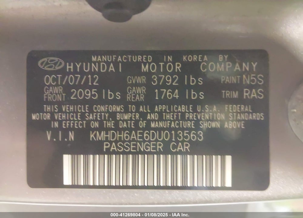 2013 HYUNDAI ELANTRA VIN: KMHDH6AE6DU013563