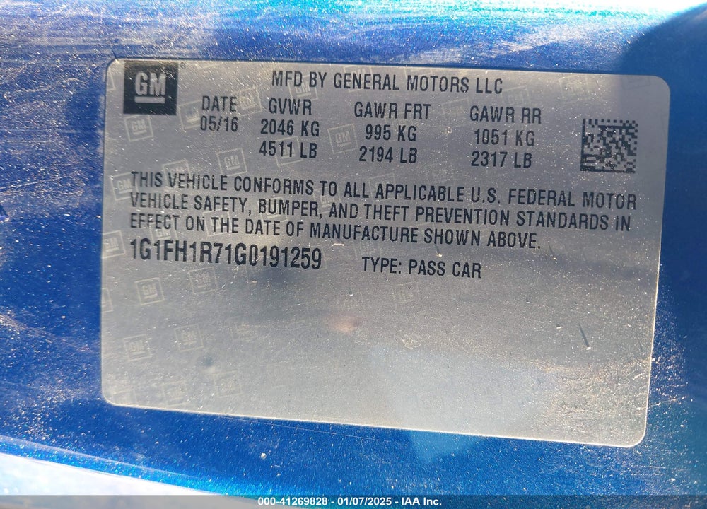 2016 CHEVROLET CAMARO VIN: 1G1FH1R71G0191259