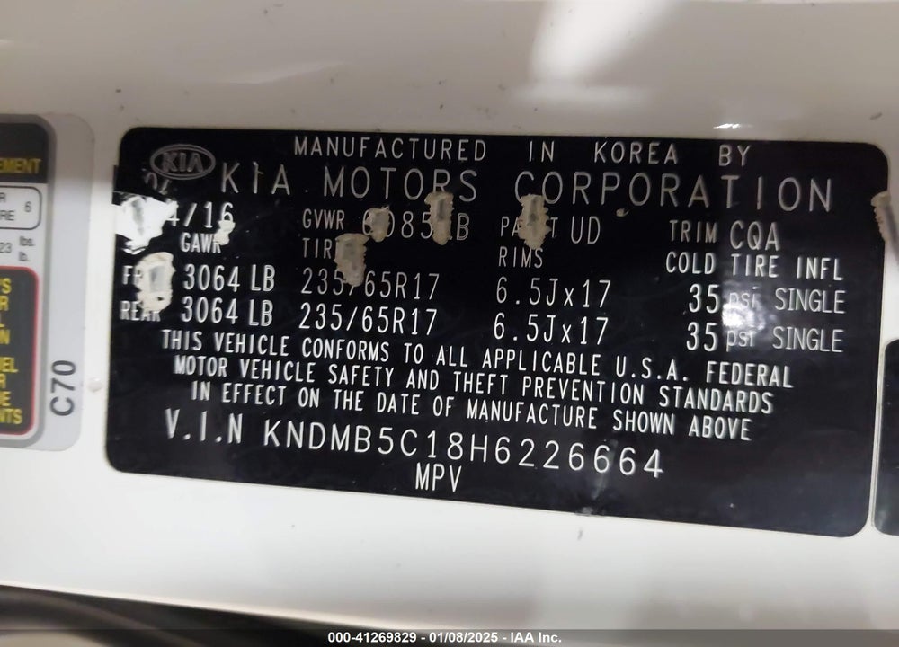 2017 KIA SEDONA LX VIN: KNDMB5C18H6226664