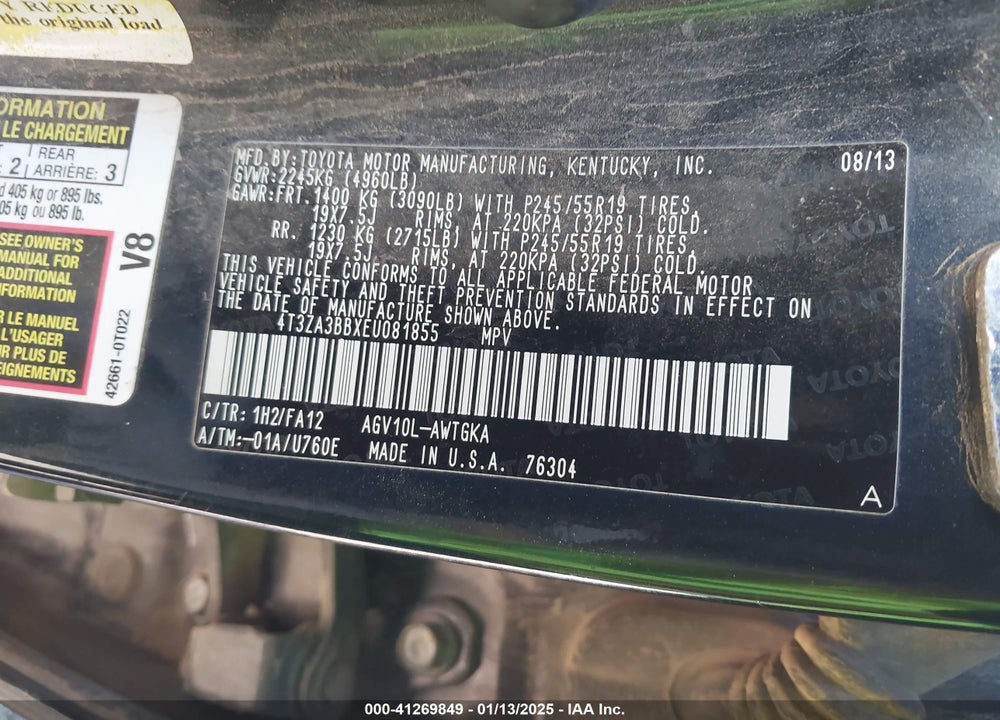2014 TOYOTA VENZA VIN: 4T3ZA3BBXEU081855