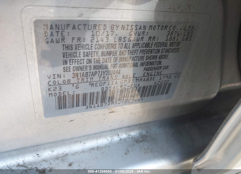 2018 NISSAN SENTRA SR VIN: 3N1AB7AP7JY202444