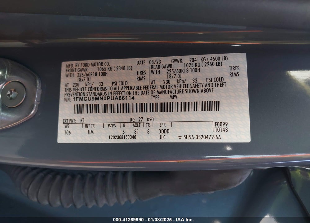 2023 FORD ESCAPE ST LINE VIN: 1FMCU9MN0PUA86114
