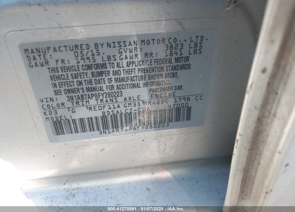 2015 NISSAN SENTRA VIN: 3N1AB7AP8FY280223