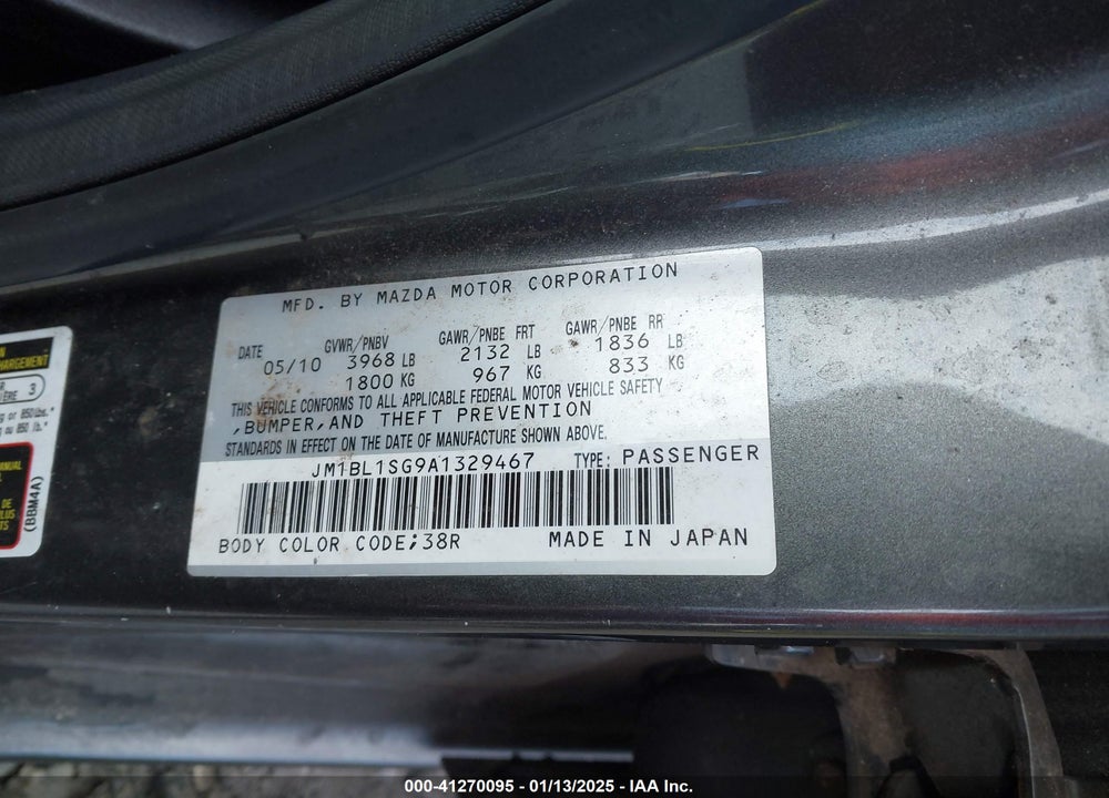 2010 MAZDA 3 I TOURING VIN: JM1BL1SG9A1329467