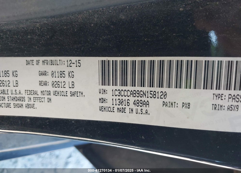 2016 CHRYSLER 200 VIN: 1C3CCCAB9GN158120