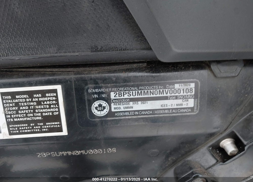 2021 SKI DOO OTHER VIN: 2BPSUMMN0MV000108