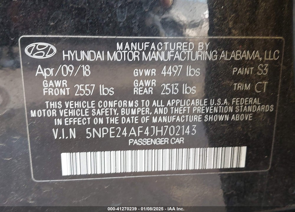 2018 HYUNDAI SONATA SE VIN: 5NPE24AF4JH702143
