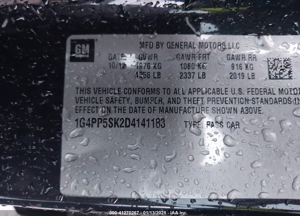 2013 BUICK VERANO VIN: 1G4PP5SK2D4141183