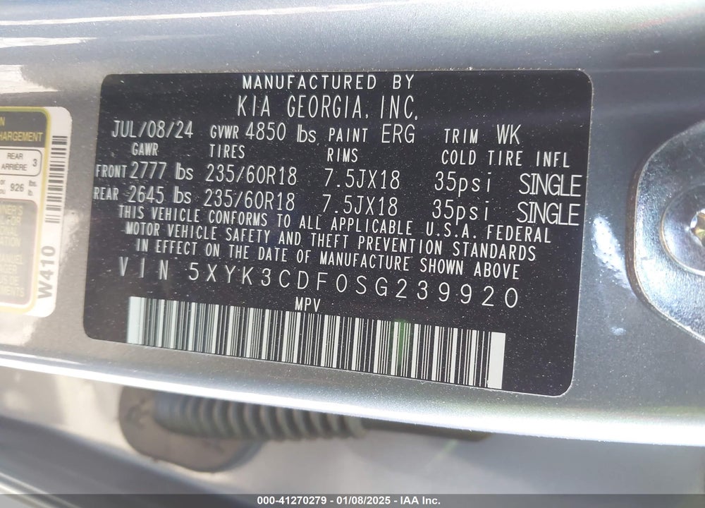 2025 KIA SPORTAGE EX VIN: 5XYK3CDF0SG239920