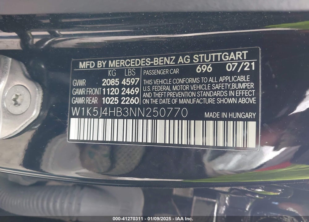 2022 MERCEDES-BENZ CLA 250 COUPE VIN: W1K5J4HB3NN250770