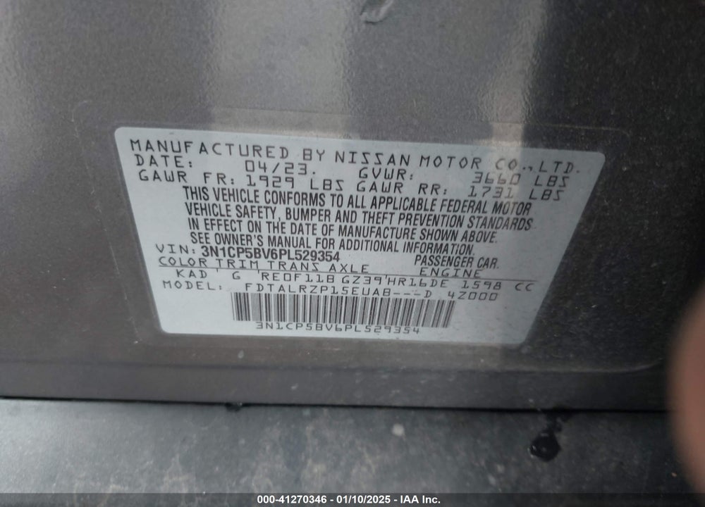 2023 NISSAN KICKS S XTRONIC CVT VIN: 3N1CP5BV6PL529354
