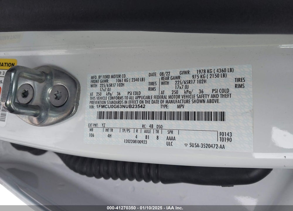 2022 FORD ESCAPE SE VIN: 1FMCU0G63NUB23542
