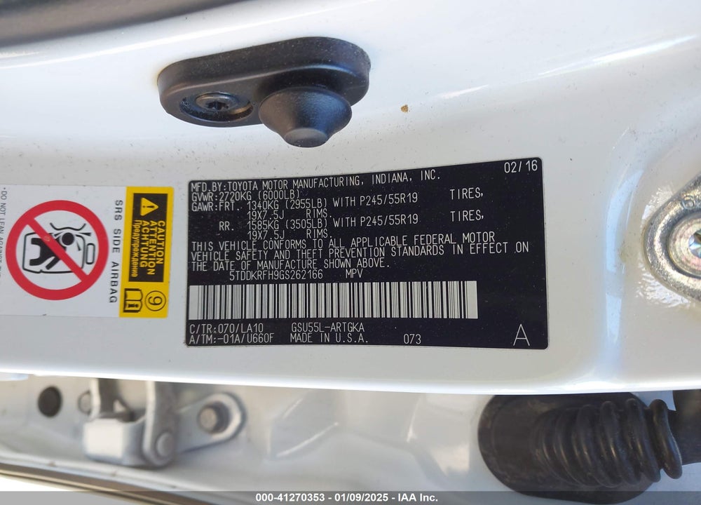 2016 TOYOTA HIGHLANDER LIMITED V6 VIN: 5TDDKRFH9GS262166