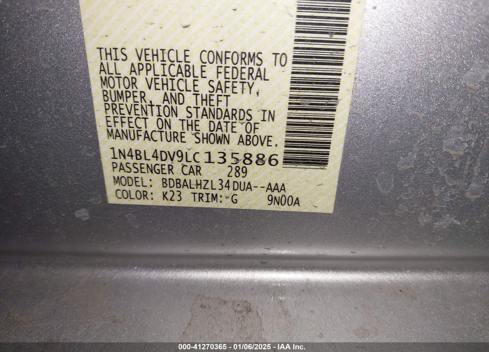 2020 NISSAN ALTIMA VIN: 1N4BL4DV9LC135886