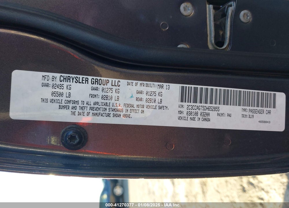 2013 CHRYSLER 300 VIN: 2C3CCAGT5DH652855