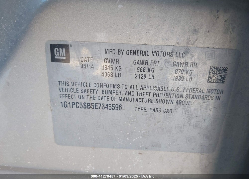 2014 CHEVROLET CRUZE VIN: 1G1PC5SB5E7345596