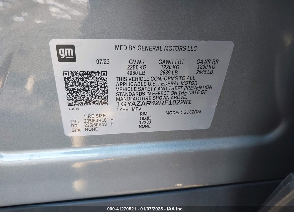 2024 CADILLAC XT4 FWD LUXURY VIN: 1GYAZAR42RF102281