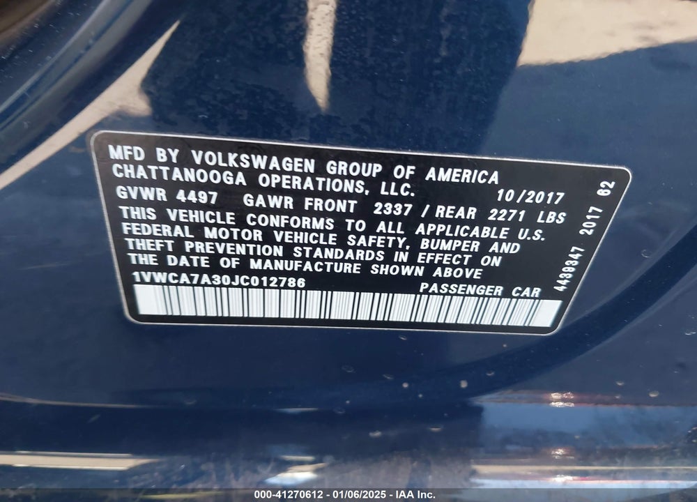 2018 VOLKSWAGEN PASSAT 2.0T SEL PREMIUM VIN: 1VWCA7A30JC012786