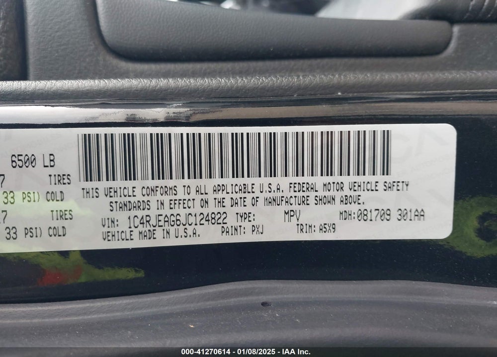 2018 JEEP GRAND CHEROKEE LAREDO 4X2 VIN: 1C4RJEAG6JC124822