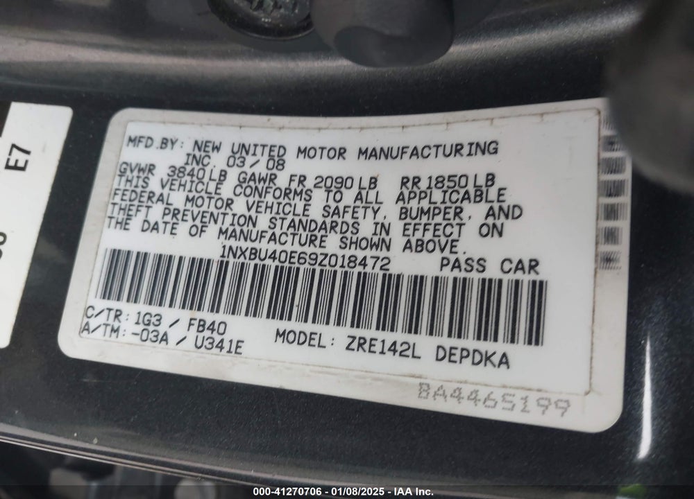 2009 TOYOTA COROLLA VIN: 1NXBU40E69Z018472