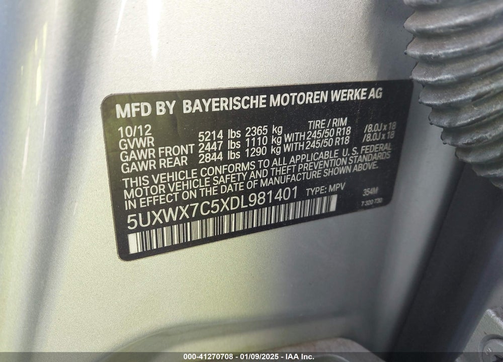 2013 BMW X3 XDRIVE35I VIN: 5UXWX7C5XDL981401