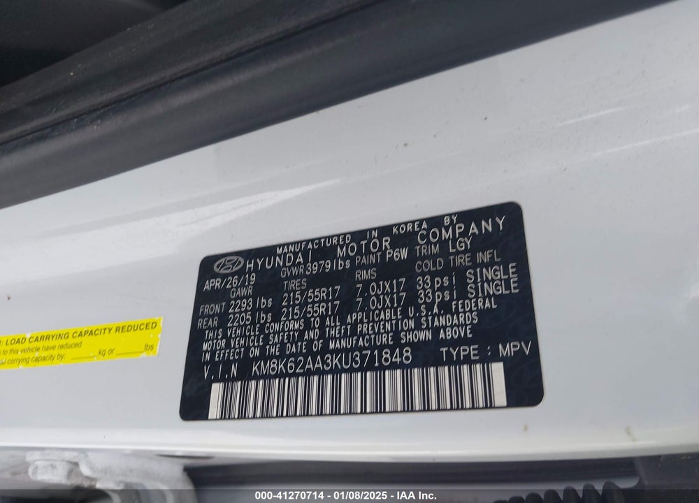 2019 HYUNDAI KONA SEL VIN: KM8K62AA3KU371848