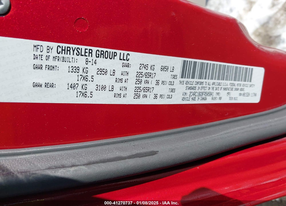 2015 CHRYSLER TOWN & COUNTRY TOURING VIN: 2C4RC1BG9FR505841
