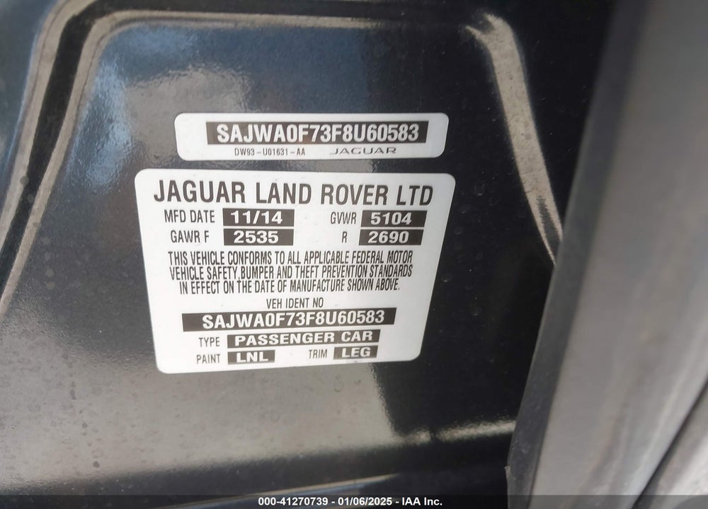 2015 JAGUAR XF 3.0 PORTFOLIO/3.0 SPORT VIN: SAJWA0F73F8U60583