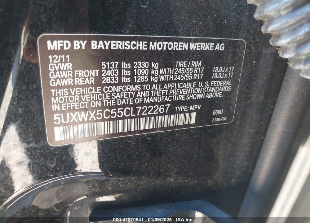2012 BMW X3 XDRIVE28I VIN: 5UXWX5C55CL722267