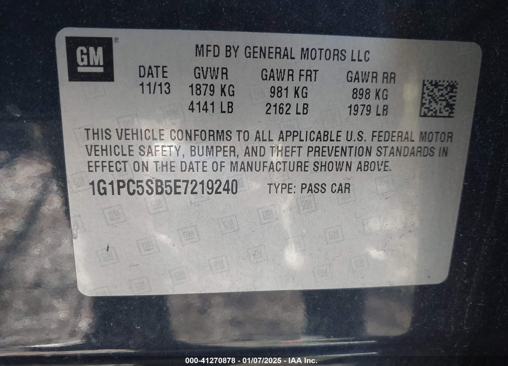 2014 CHEVROLET CRUZE VIN: 1G1PC5SB5E7219240
