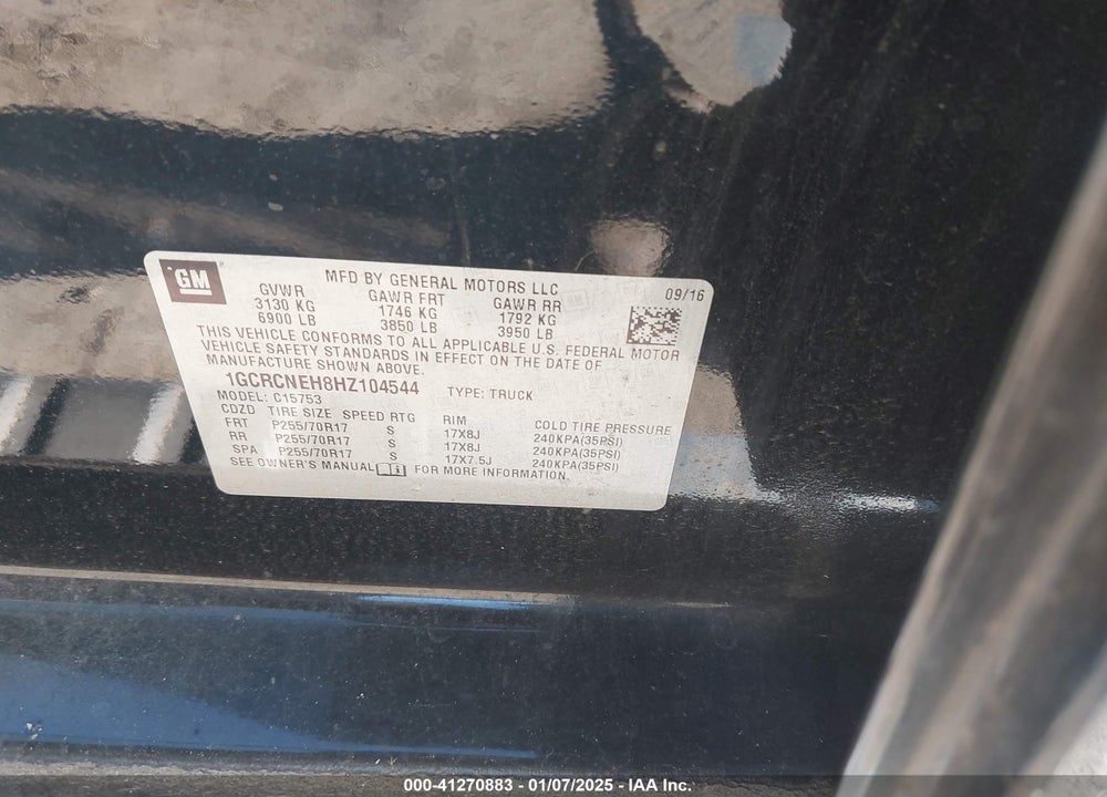 2017 CHEVROLET SILVERADO 1500 VIN: 1GCRCNEH8HZ104544