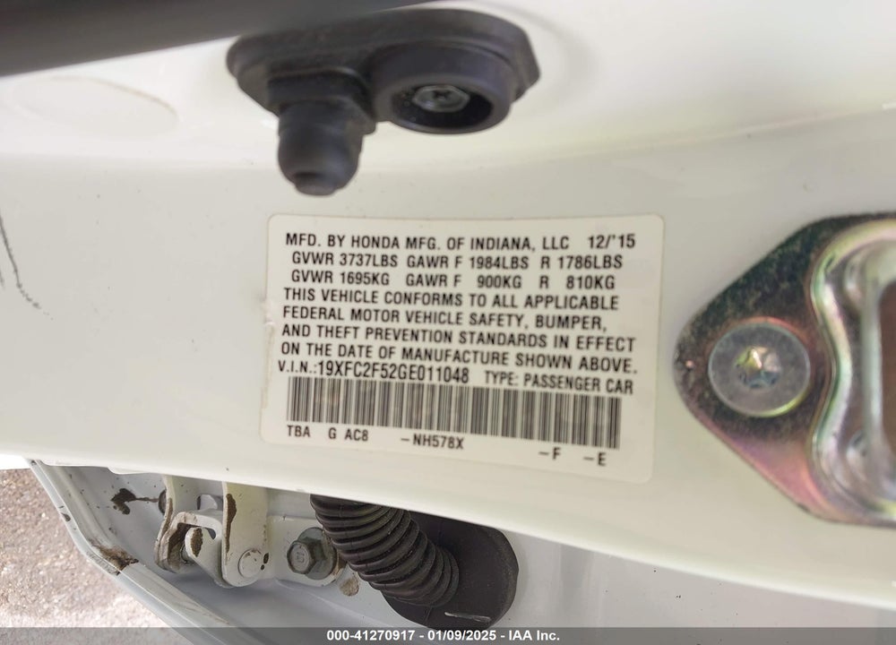 2016 HONDA CIVIC VIN: 19XFC2F52GE011048