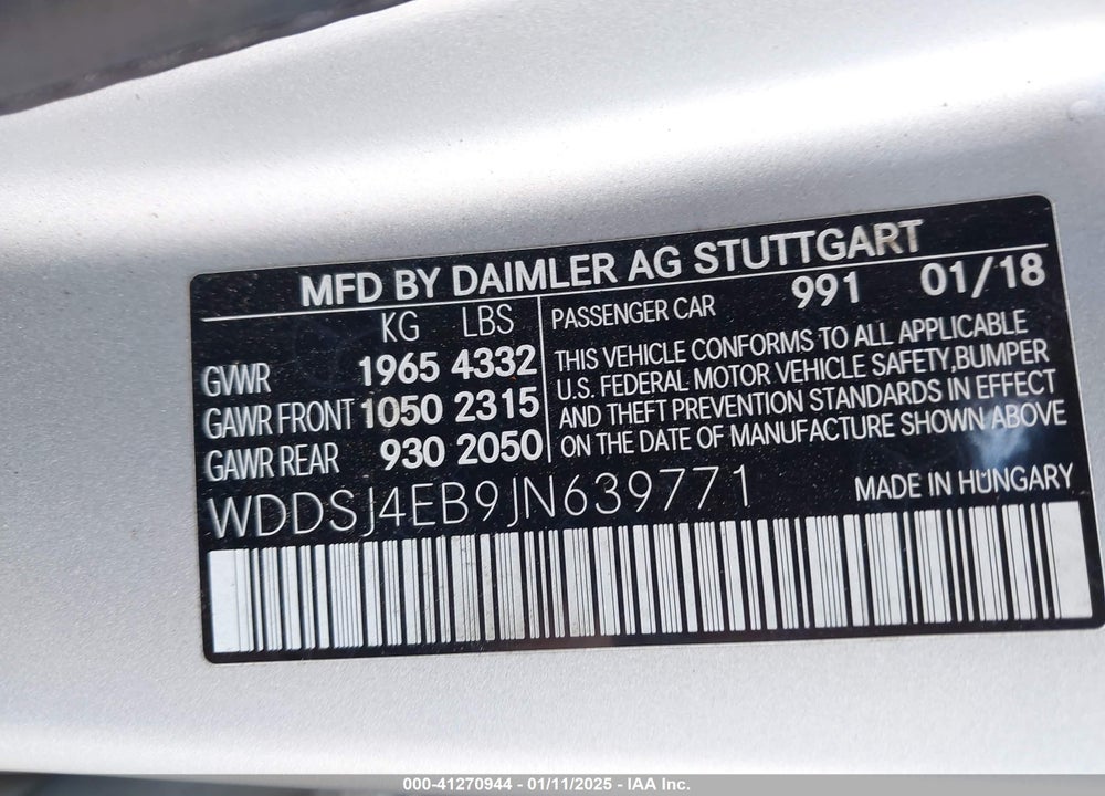 2018 MERCEDES-BENZ CLA 250 VIN: WDDSJ4EB9JN639771