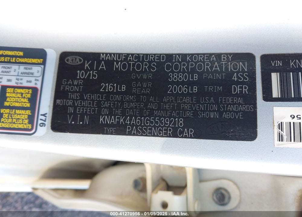 2016 KIA FORTE LX VIN: KNAFK4A61G5539218