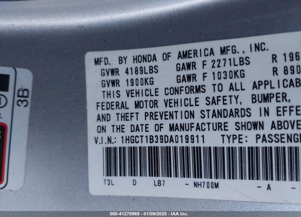 2013 HONDA ACCORD LX-S VIN: 1HGCT1B39DA019911