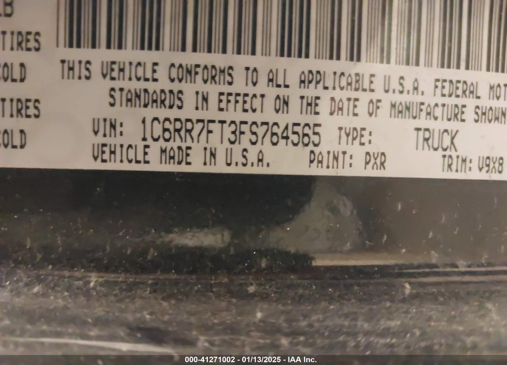 2015 RAM 1500 VIN: 1C6RR7FT3FS764565