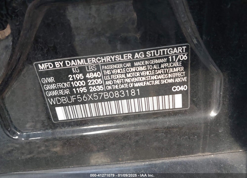 2007 MERCEDES-BENZ E 350 VIN: WDBUF56X57B083181