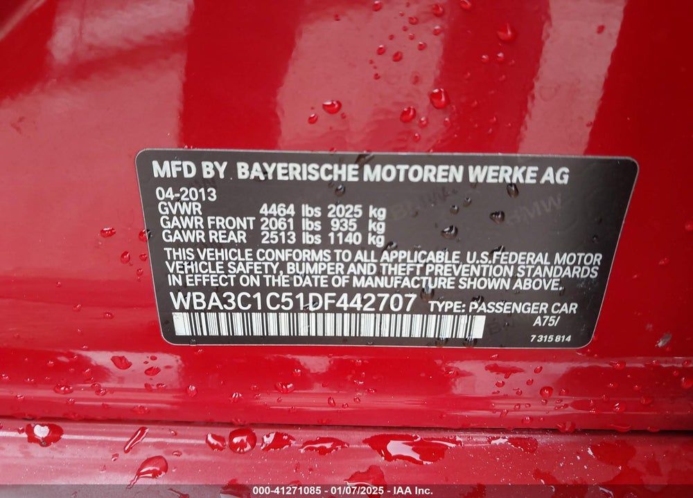 2013 BMW 328I VIN: WBA3C1C51DF442707