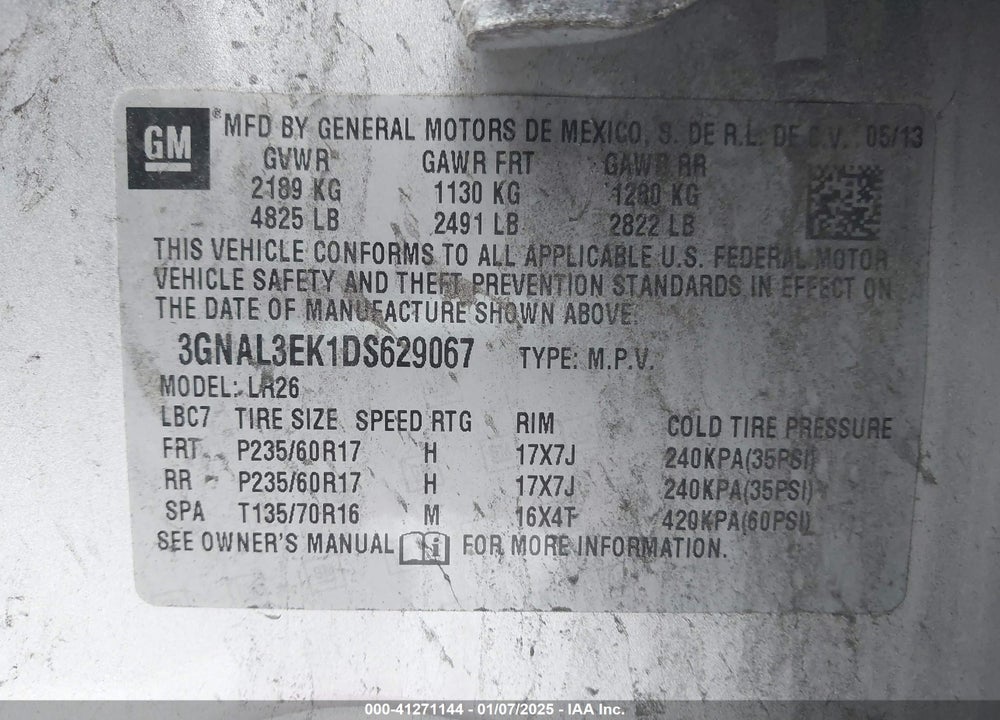 2013 CHEVROLET CAPTIVA SPORT LT VIN: 3GNAL3EK1DS629067