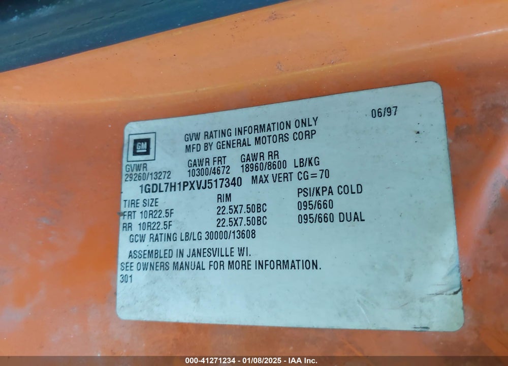 1997 GMC C7500 C7H042 VIN: 1GDL7H1PXVJ517340