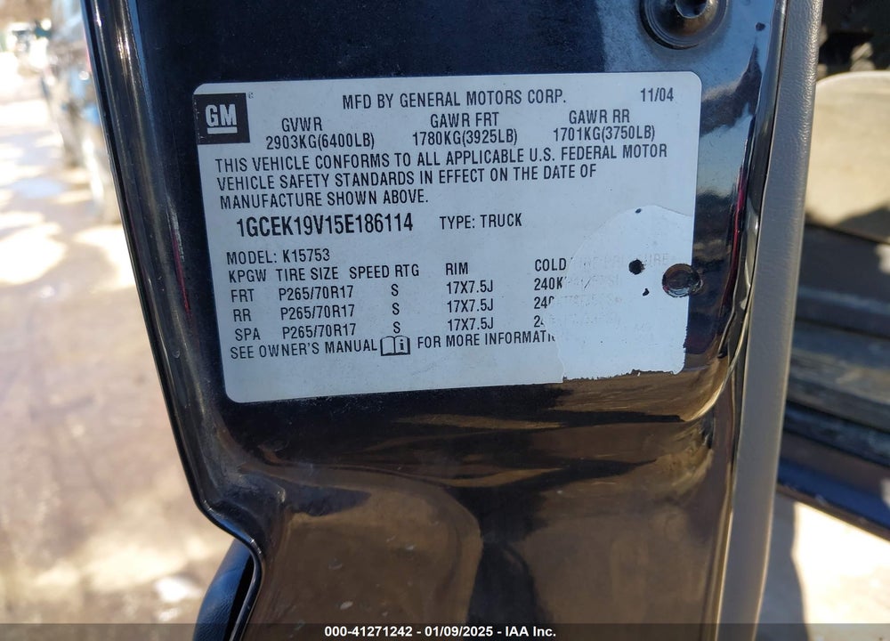 2005 CHEVROLET SILVERADO 1500 LS VIN: 1GCEK19V15E186114