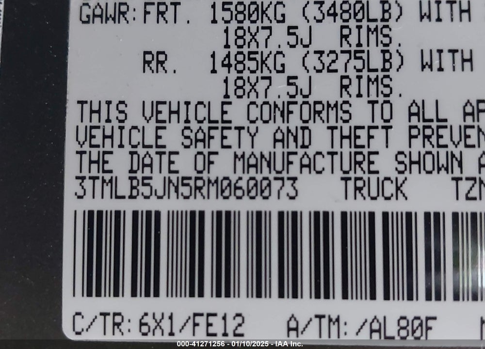 2024 TOYOTA TACOMA VIN: 3TMLB5JN5RM060073