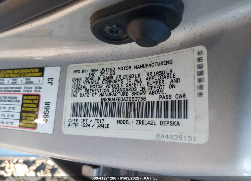 2010 TOYOTA COROLLA S VIN: 1NXBU4EE0AZ250756